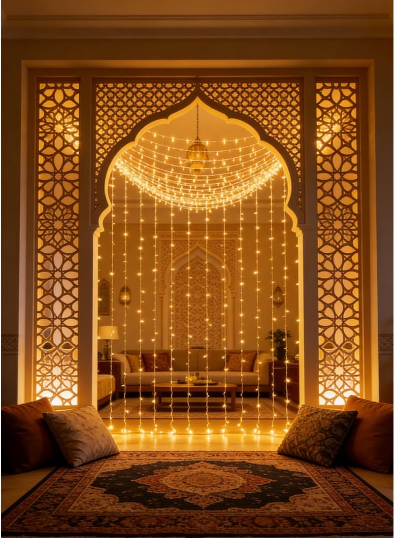 أضواء رمضانية LED، بطول 49 قدمًا، 150 لمبة LED، ضوء أبيض دافئ، تعمل بالبطارية، زينة رمضانية للحدائق، للأماكن الداخلية والخارجية، وللمناسبات المختلفة. - Image 5